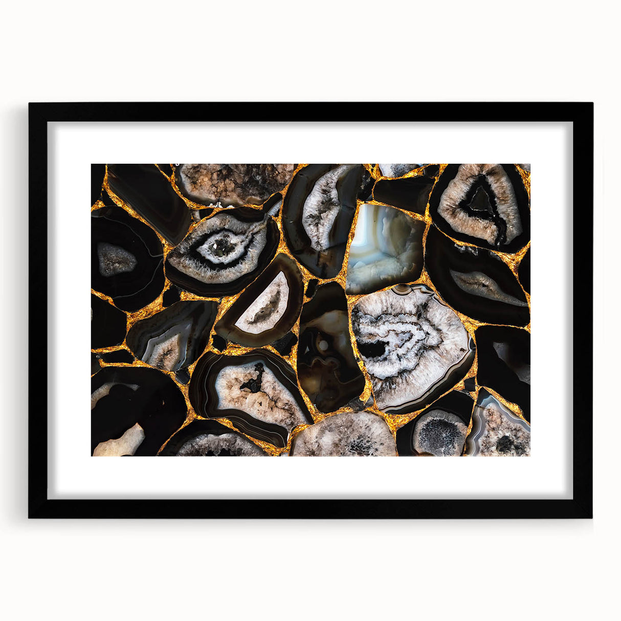 Abstract strokes and lines in a modern design, featuring a black frame and mat, showcasing a sophisticated wall art piece ideal for contemporary decor.