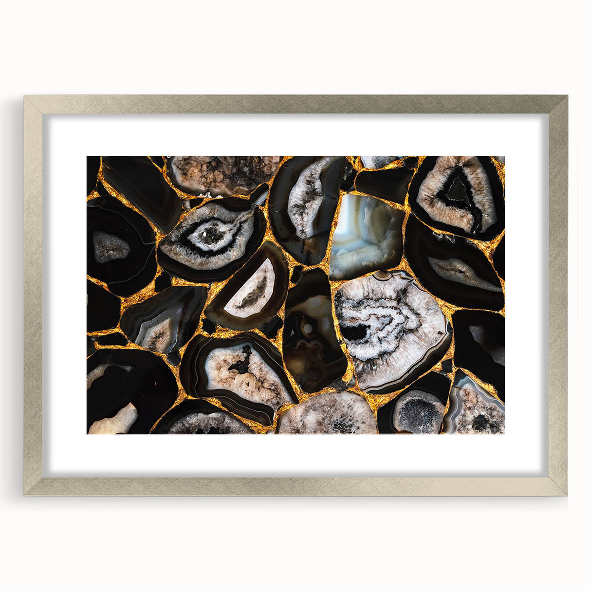 Abstract strokes and lines wall art design in a silver-framed mat, showcasing a modern aesthetic with neutral tones, perfect for contemporary home decor.