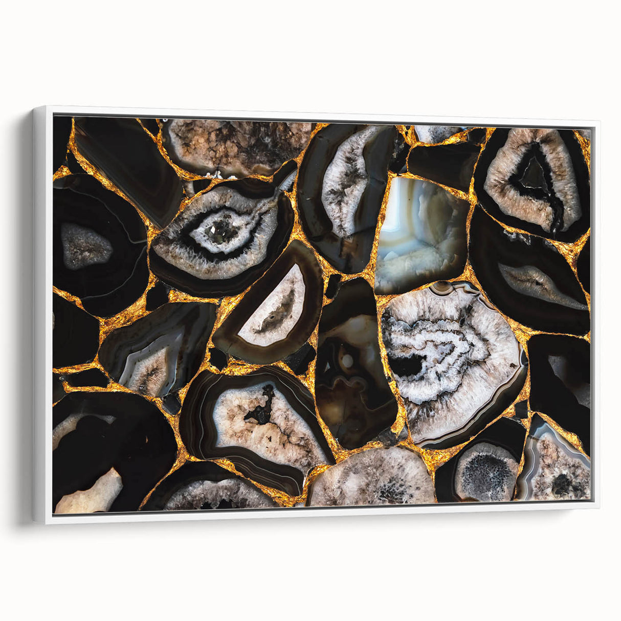 Framed canvas wall art showcasing an abstract design of colorful strokes and lines, featuring a sleek white frame and a side view highlighting its modern aesthetic. Perfect for contemporary home decor.