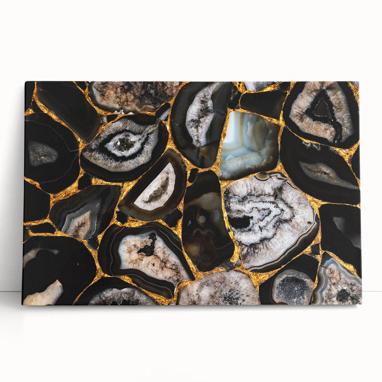 Abstract wall art featuring vibrant strokes and lines in shades of blue, orange, and yellow, showcasing a modern design on stretched canvas, perfect for contemporary decor.