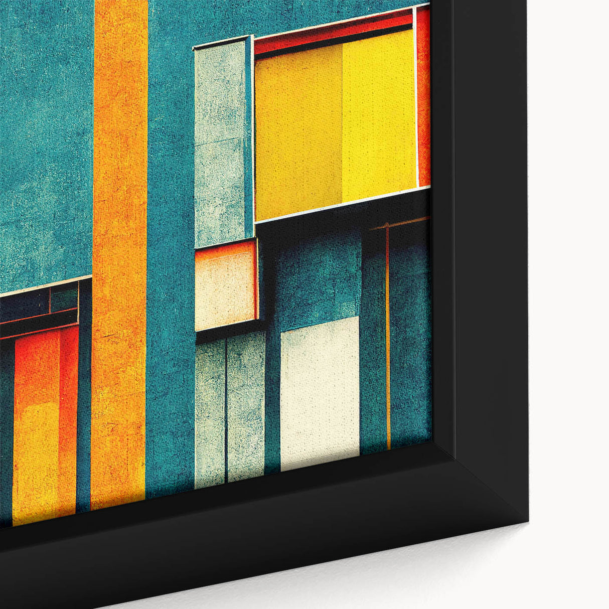Close-up of an abstract strokes and lines design in a framed canvas art piece, showcasing vibrant colors and intricate details, perfect for modern home decor.