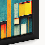 Close-up of an abstract strokes and lines design in a framed canvas art piece, showcasing vibrant colors and intricate details, perfect for modern home decor.