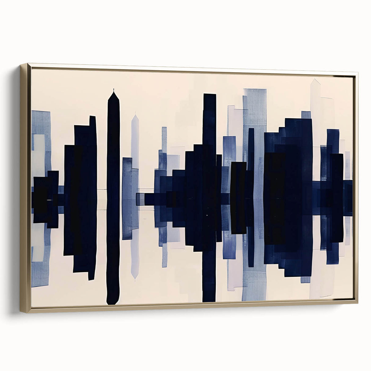 Framed canvas wall art showcasing an abstract design of gold strokes and lines, elegantly displayed from a side view, perfect for modern home decor.