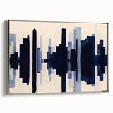 Framed canvas art featuring an abstract design with silver strokes and lines, showcasing modern elegance in a side view, perfect for contemporary home decor.