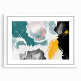 Abstract strokes and lines design in a minimalist white frame with matting, showcasing artistic patterns, perfect for modern home decor or office aesthetics.