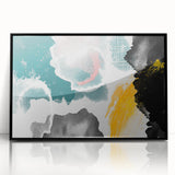 Framed abstract wall art featuring dynamic strokes and lines in black and white, showcasing modern design elements. Perfect for contemporary home decor.