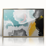Framed wall art featuring an abstract design of gold strokes and lines on a white background, showcasing a modern aesthetic perfect for home decor.