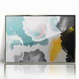 Framed wall art showcasing an abstract design with bold strokes and lines in silver and black, perfect for modern decor. Ideal for enhancing living spaces.