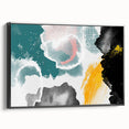 Framed wall art piece showcasing an abstract design with dynamic strokes and lines in black and white, emphasizing modern aesthetics and elegance. Ideal for contemporary decor.