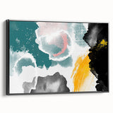 Framed wall art piece showcasing an abstract design with dynamic strokes and lines in black and white, emphasizing modern aesthetics and elegance. Ideal for contemporary decor.