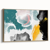 Framed wall art featuring an abstract design with gold strokes and lines on a textured canvas, showcasing modern elegance ideal for contemporary home decor.