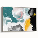 Framed canvas wall art showcasing an abstract design with strokes and lines in silver tones, highlighting a modern aesthetic for contemporary interiors.