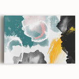 Abstract strokes and lines in vibrant colors create a dynamic wall art piece on stretched canvas, ideal for modern home decor. The design features bold swirls and patterns, enhancing any interior space with a touch of creativity and style. Perfect for art enthusiasts looking to elevate their living environment.