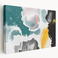 Stretched canvas art displaying an abstract design of colorful strokes and lines, showcasing vibrant hues of blue, red, and yellow, ideal for modern decor.