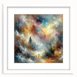 Abstract wall art featuring strokes and lines in neutral tones, framed with a white mat. Ideal for contemporary home decor, adding a modern touch to any space.