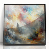 Framed acrylic wall art featuring an abstract design with vibrant strokes and lines in black and colorful hues, perfect for modern home decor.