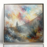 Framed wall art showcasing an abstract design of colorful strokes and lines in silver and gray tones, perfect for modern home decor. The acrylic finish enhances its elegance, making it an ideal centerpiece for contemporary interiors.