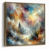 Framed canvas wall art showcasing an abstract design with gold strokes and lines, presenting a modern aesthetic perfect for contemporary interiors. Side view highlights the elegant frame and unique artistic details.