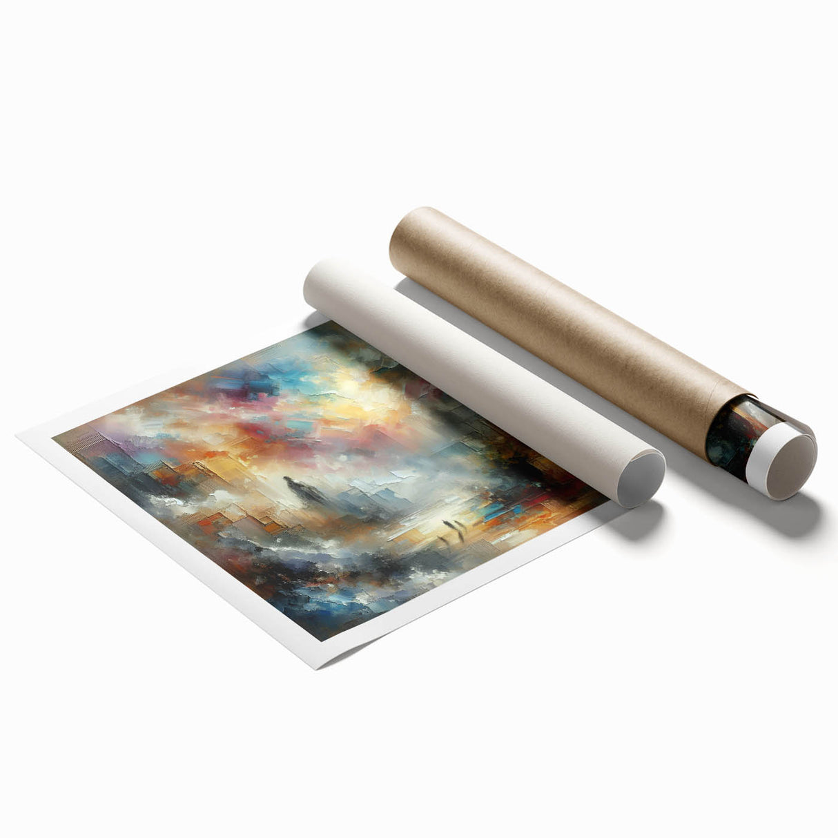 Abstract strokes and lines design in vibrant colors, showcasing an artistic wall art print ideal for modern decor, rolled for easy framing and display.