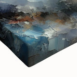 Close-up of a vibrant abstract strokes and lines design on stretched canvas wall art, showcasing rich colors and intricate textures, ideal for modern decor.