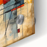 Close-up of an abstract wall art design featuring colorful strokes and lines on acrylic glass, ideal for modern home decor and artistic interiors.