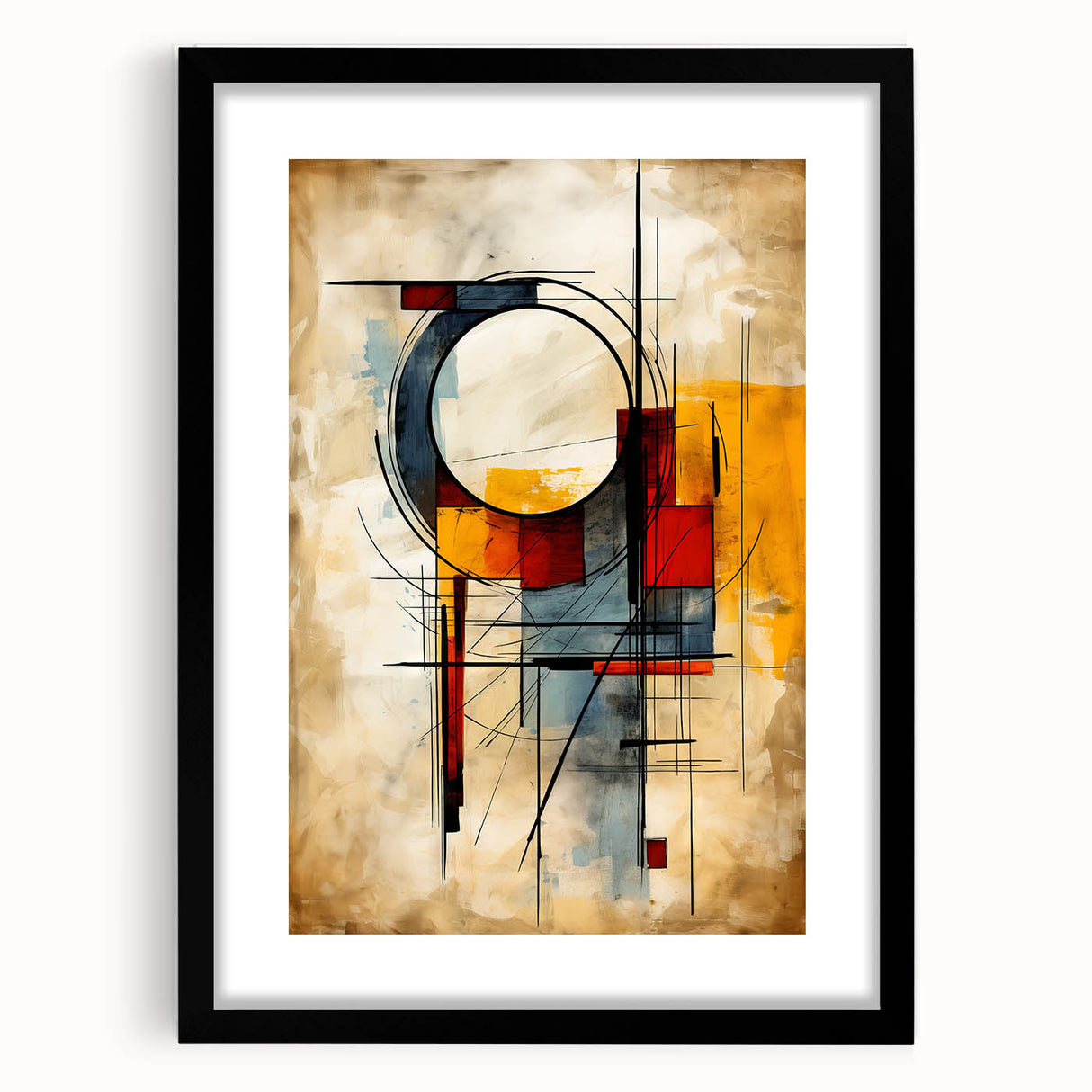 Abstract wall art featuring dynamic strokes and lines in a modern design, framed with a sleek black border, perfect for contemporary home decor. This piece adds a stylish touch to any living space, enhancing the aesthetic appeal with its unique artistic expression.
