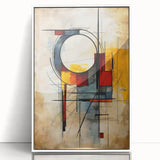 Framed wall art featuring an abstract design of colorful strokes and lines on a white background, ideal for modern home decor. The acrylic frame adds a sleek touch, enhancing its contemporary appeal.