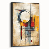 Framed black canvas wall art featuring an abstract design of colorful strokes and lines, showcasing a modern aesthetic ideal for contemporary decor.