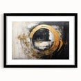 Abstract strokes and lines design in a framed wall art piece with a black mat, showcasing a modern aesthetic perfect for contemporary home decor. The artwork features dynamic colors and fluid shapes, adding a touch of sophistication to any room.