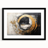 Abstract strokes and lines design in a framed wall art piece with a black mat, showcasing a modern aesthetic perfect for contemporary home decor. The artwork features dynamic colors and fluid shapes, adding a touch of sophistication to any room.