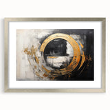 Abstract strokes and lines in a contemporary wall art design, framed with a silver mat, showcasing an elegant aesthetic for modern interior decor.