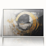 Framed abstract wall art featuring colorful strokes and lines in a modern design, set against a white background, ideal for contemporary home decor.