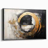 Framed wall art showcasing an abstract design of colorful strokes and lines on a black background, emphasizing modern aesthetics and artistic flair. Ideal for contemporary home decor.