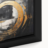 Close-up of a framed canvas wall art piece showcasing an abstract design of colorful strokes and lines, perfect for modern decor, featuring vibrant hues of blue, red, and yellow. Ideal for adding a contemporary touch to any living space or office environment.