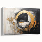 Framed canvas wall art showcasing an abstract design with vibrant strokes and lines in a modern aesthetic, set against a white backdrop, ideal for contemporary decor.
