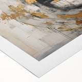 Abstract wall art featuring dynamic strokes and lines in vibrant hues of blue, orange, and yellow, designed for contemporary home decor, rolled for easy display.