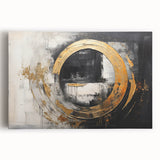 Abstract wall art featuring vibrant strokes and lines in shades of blue, yellow, and orange, displayed on a stretched canvas, ideal for modern decor.