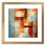 Abstract wall art featuring a modern design of colorful strokes and lines, framed with a gold mat. Ideal for contemporary home decor and art enthusiasts.