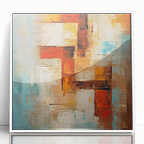 Framed wall art featuring an abstract design of colorful strokes and lines, displayed in a sleek white frame, perfect for modern home decor.