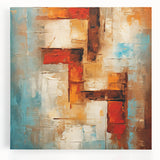 Colorful abstract strokes and lines design on stretched canvas wall art, showcasing vibrant hues of blue, pink, and yellow, perfect for modern decor.