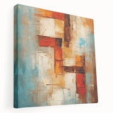 Stretched canvas wall art showcasing an abstract design of colorful strokes and lines, ideal for modern decor, with a side view highlighting its depth and texture.