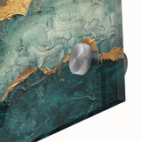 Close-up of an abstract wall art piece featuring colorful strokes and lines on acrylic glass, showcasing vibrant hues and a modern design ideal for contemporary decor.