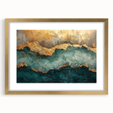 Abstract wall art featuring a modern design of colorful strokes and lines, showcased in a gold frame with a mat, perfect for contemporary home decor.