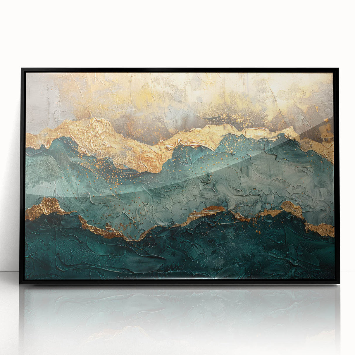 Framed abstract wall art featuring dynamic strokes and lines in vibrant colors, set against a sleek black frame, perfect for modern home decor.