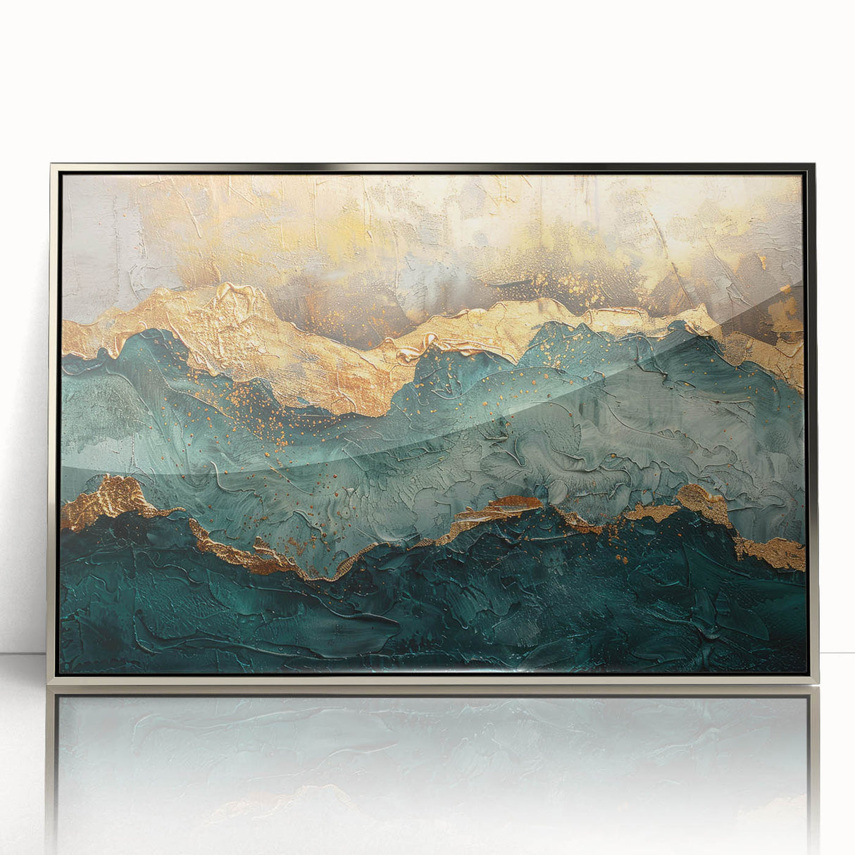 Framed acrylic wall art showcasing an abstract design with dynamic strokes and lines in silver tones, perfect for modern decor and enhancing interior aesthetics.