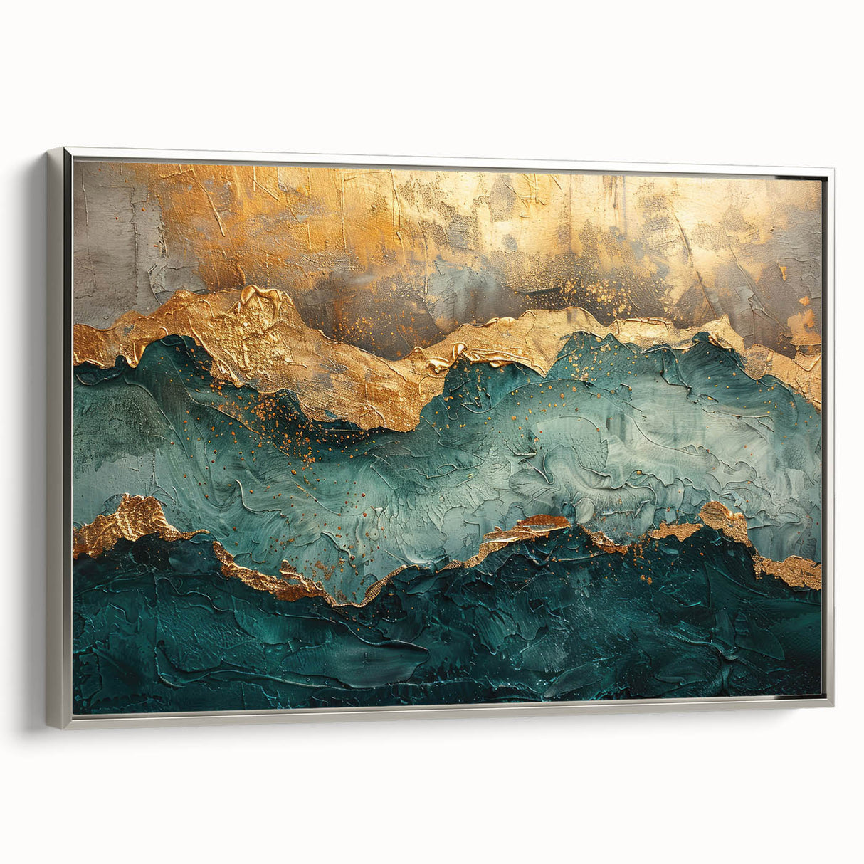 Framed canvas wall art featuring an abstract design of silver strokes and lines, showcasing a modern aesthetic, perfect for contemporary home decor.