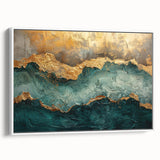 Framed canvas wall art showcasing an abstract design of colorful strokes and lines, featuring a white frame and side view display, perfect for modern decor.