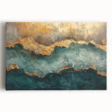 Abstract wall art featuring vibrant strokes and lines in shades of blue, orange, and gold, printed on stretched canvas for a modern home decor accent.