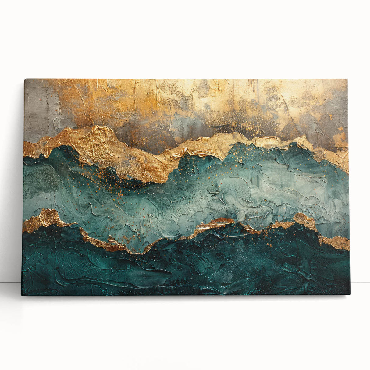 Abstract wall art featuring vibrant strokes and lines in shades of blue, orange, and yellow, displayed on a stretched canvas, ideal for modern home decor.