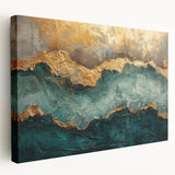 Abstract wall art featuring vibrant strokes and lines in shades of blue, orange, and yellow on a stretched canvas, showcasing a modern design perfect for contemporary decor.
